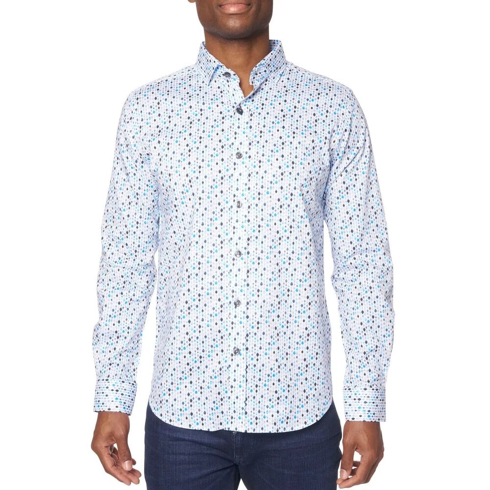 Robert Graham Men's 3XL Blue White Tailored Fit Ander Button Down Shirt OS28-10